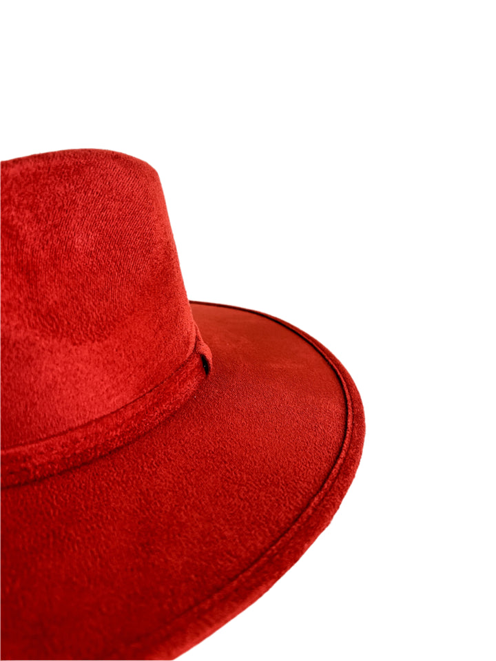 Vegan Suede Teardrop Hat - Lipstick Red