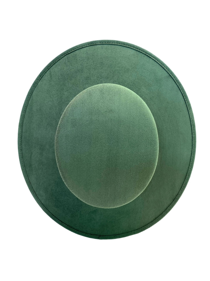 Vegan Suede Flat Top Hat- Hunter Green
