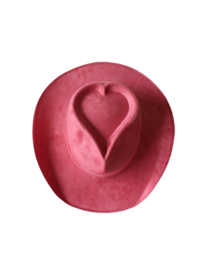 Vegan Suede Heart Shaped Cowboy Hat- Coral
