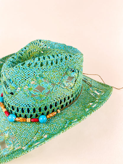 Bayside Rancher Raffia Hat - Aqua Green