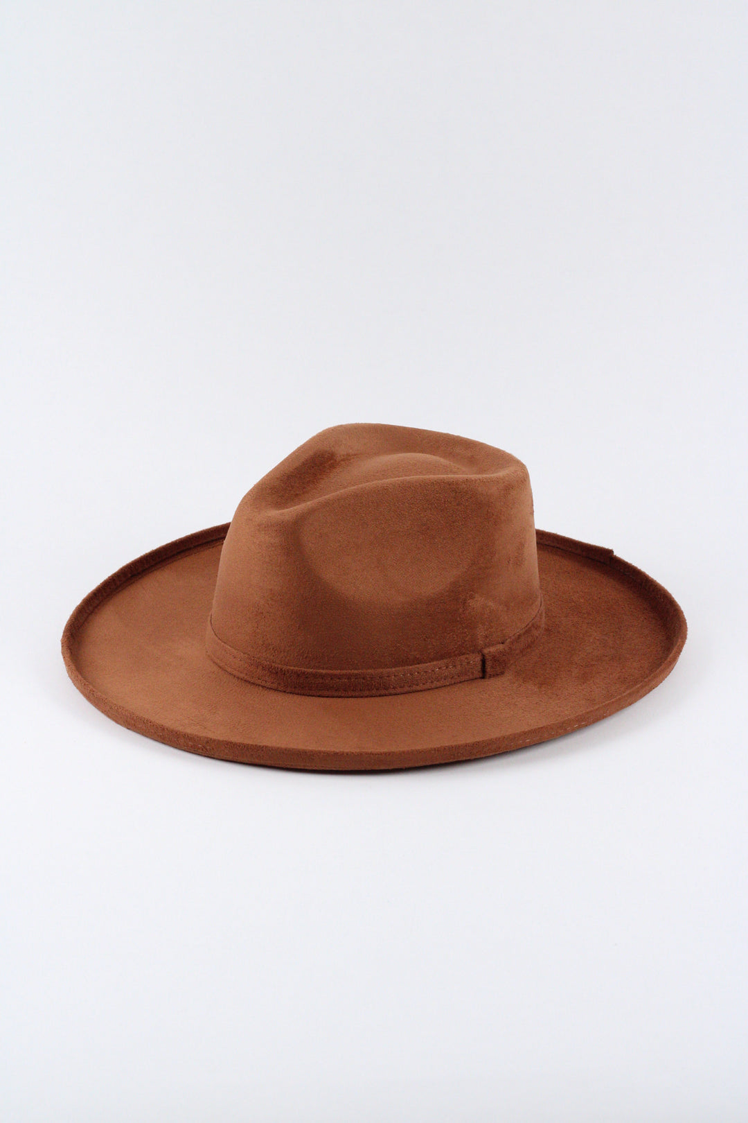 Vegan Suede Rancher Hat - Pencil Brim - Caramel