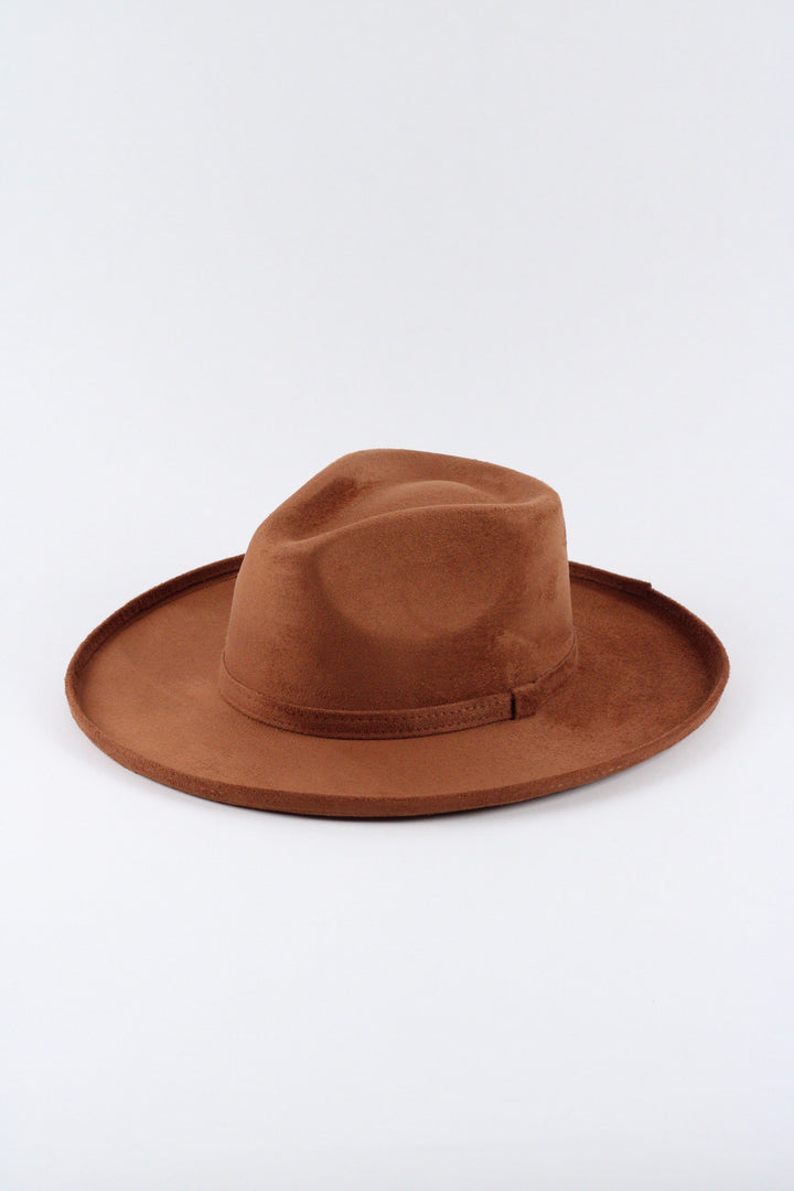 Vegan Suede Rancher Hat - Pencil Brim - Caramel