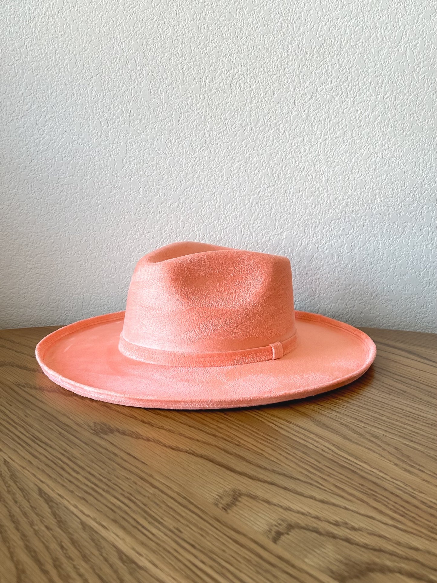 Vegan Suede Rancher Hat - Pencil Brim - Peach