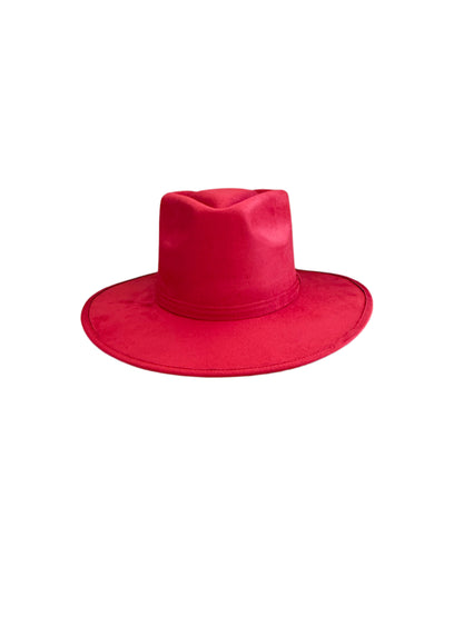 Vegan Suede Arrow Crown Hat- Lipstick Red