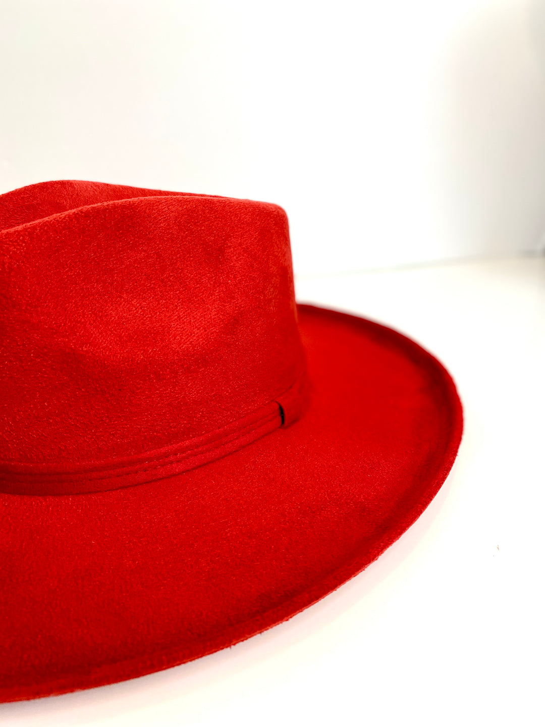 Vegan Suede Rancher Hat - Pencil Brim - Lipstick Red