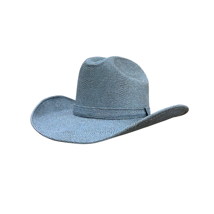 Western Cowboy Textured Hat- Steel Blue Glitter