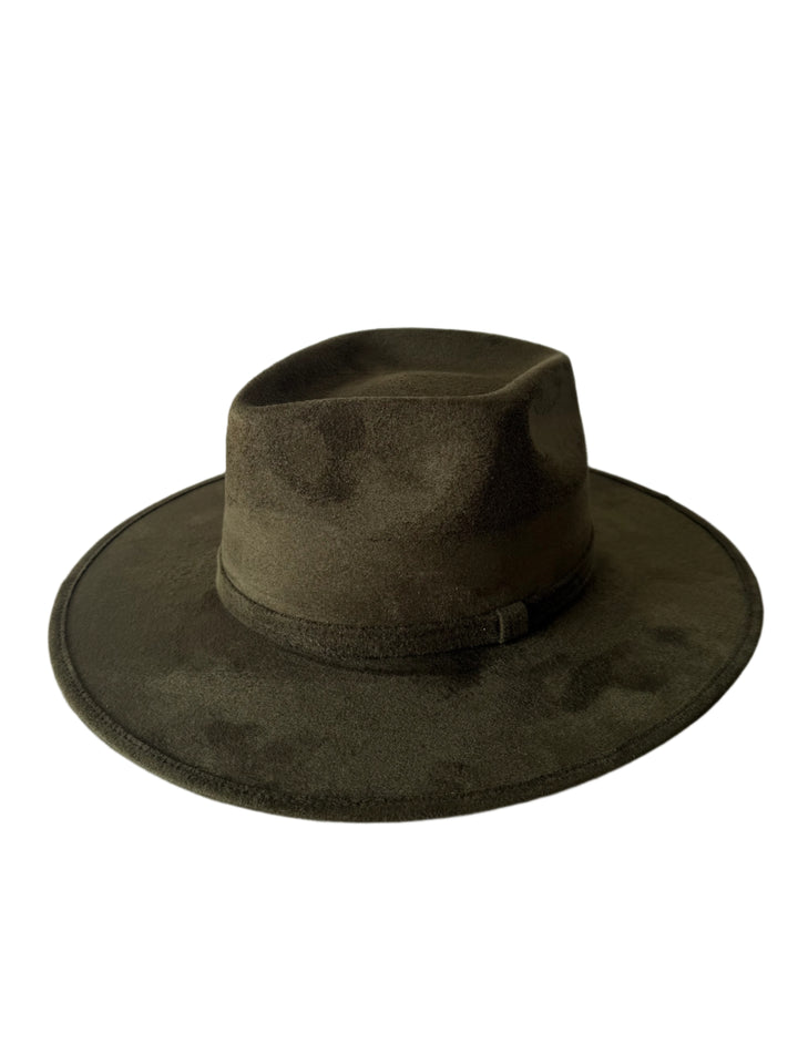 Vegan Suede Diamond Hat - Flat Brim - Olive