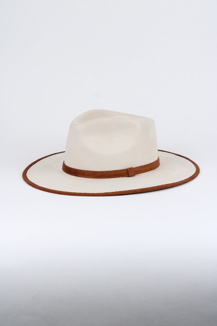 Vegan Suede Rancher Hat -Duo Tone - Ivory + Caramel