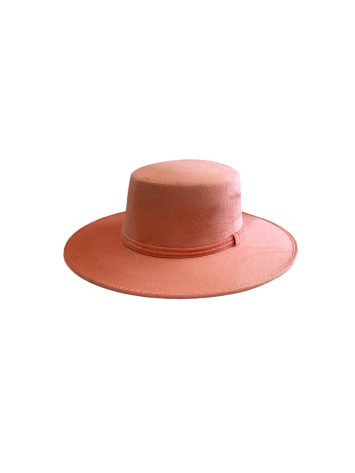 Vegan Suede Flat Top Hat-  Peach