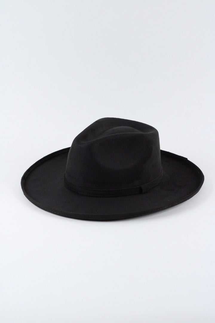 Vegan Suede Rancher Hat - Pencil Brim - Black