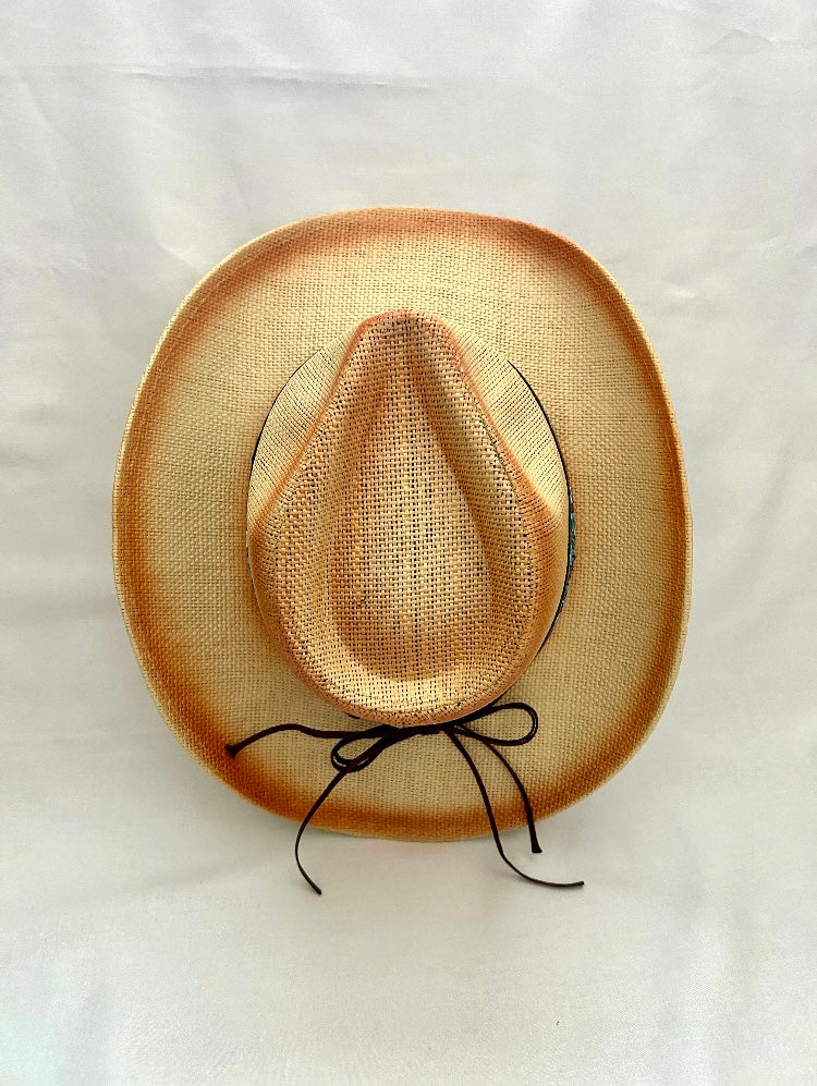Ellie Cowboy Straw Hat - Tan with Caramel Band