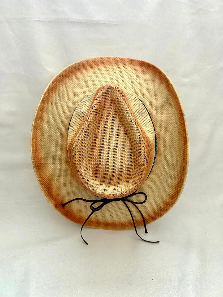 Ellie Cowboy Straw Hat - Tan with Caramel Band