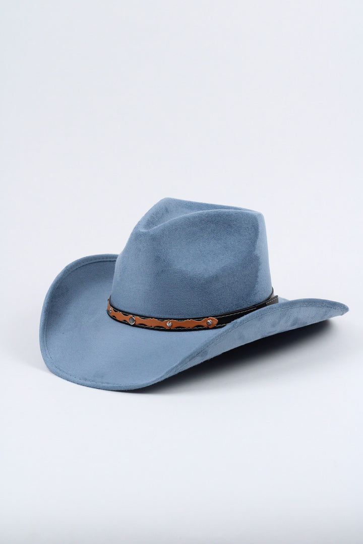 Santa Fe Vegan Suede Cowboy Rancher Hat- Steel Blue