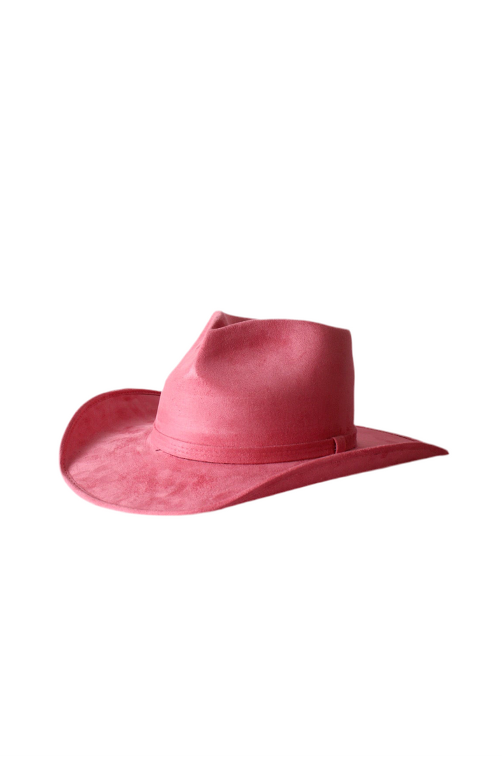 Vegan Suede Heart Shaped Cowboy Hat- Coral