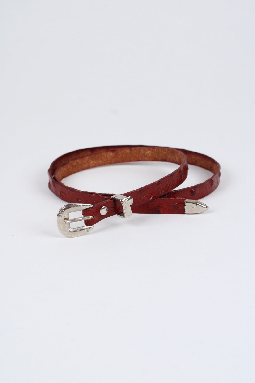 Ostrich Print Leather Hat Band w/Buckle Raw