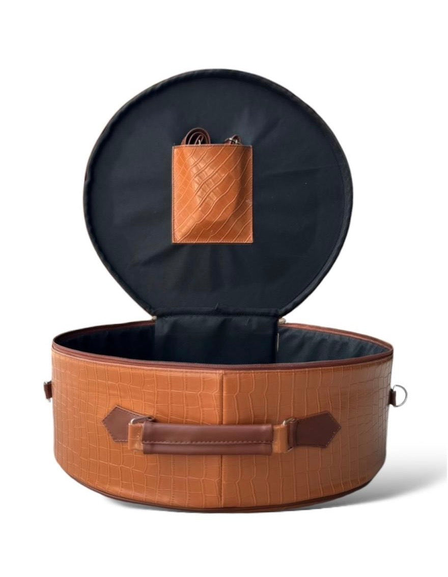 Hat Carrier Tote Bag Textured w Strap - Camel