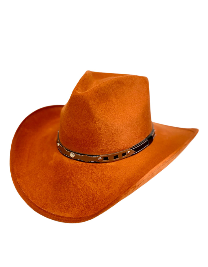 Santa Fe Vegan Suede Cowboy Rancher Hat- Orange