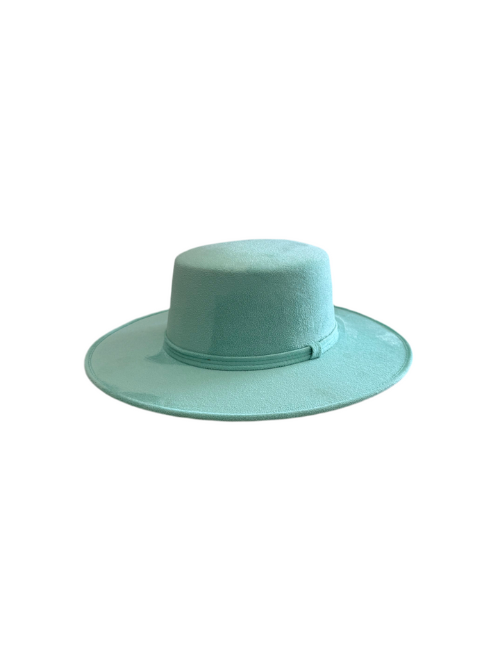 Vegan Suede Flat Top Hat-  Mint