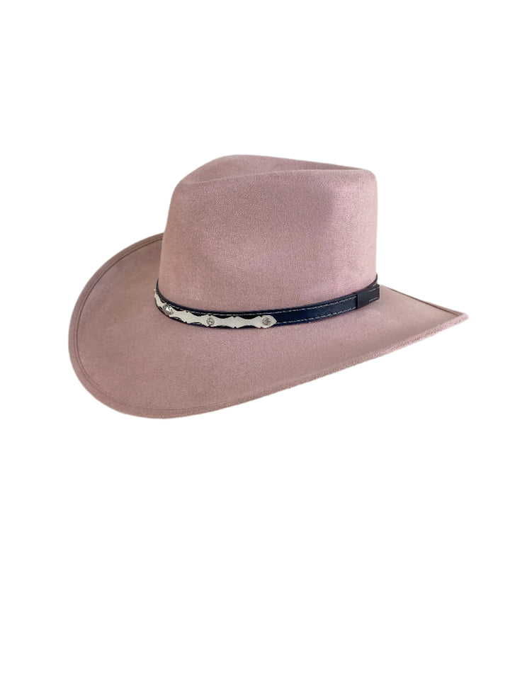 Santa Fe Vegan Suede Cowboy Rancher Hat- Pale Dusty Rose