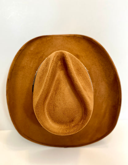 Santa Fe Vegan Suede Cowboy Rancher Hat- Caramel