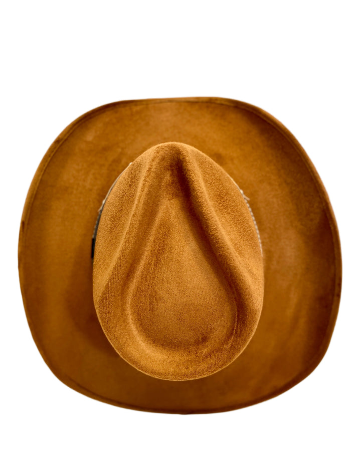 Santa Fe Vegan Suede Cowboy Rancher Hat- Caramel