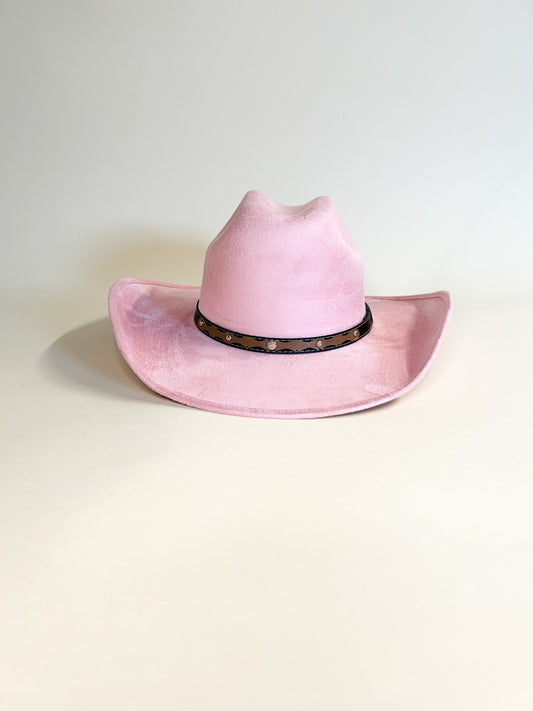 Austin Vegan Suede Cowboy Hat- Blush Pink