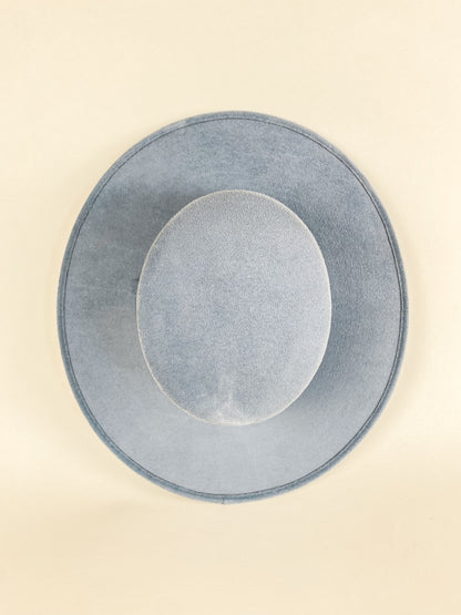 Vegan Suede Flat Top Hat- Steel Blue