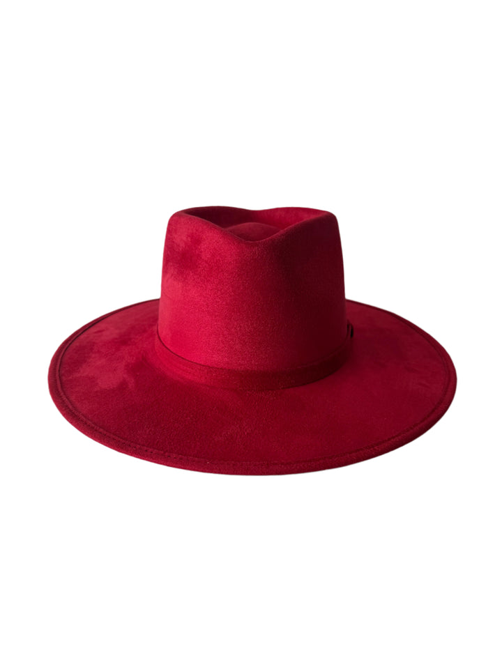 Vegan Suede Diamond Hat - Flat Brim - Lipstick Red