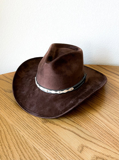 Santa Fe Vegan Suede Cowboy Rancher Hat- Chocolate Brown
