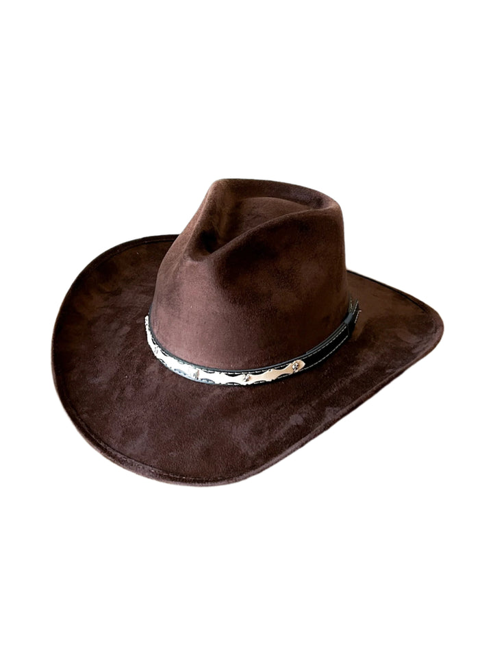 Santa Fe Vegan Suede Cowboy Rancher Hat- Chocolate Brown