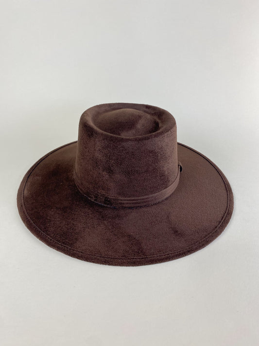 Vegan Suede Boater Hat- Chocolate