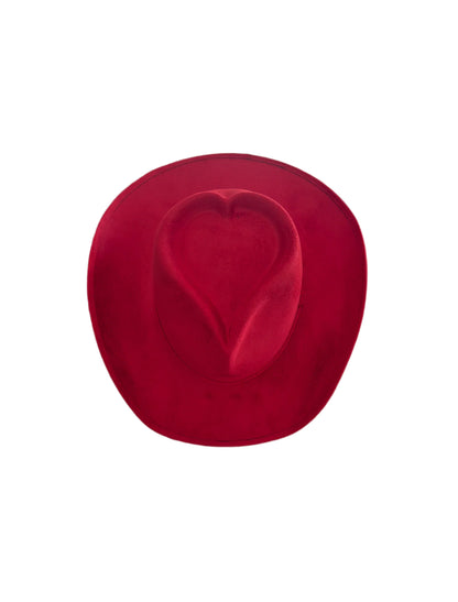 Vegan Suede Heart Shaped Cowboy Hat- Lipstick Red