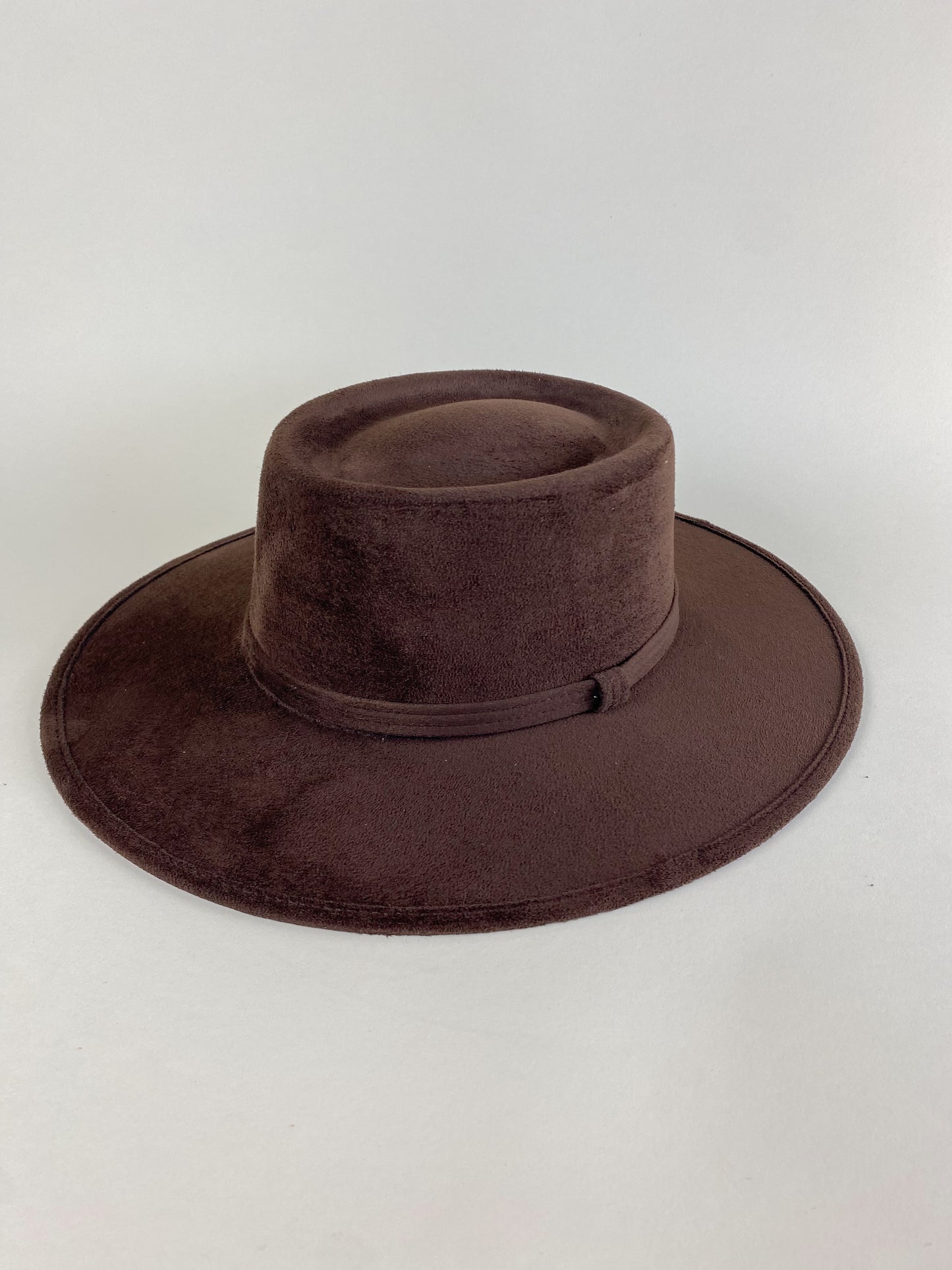 Vegan Suede Boater Hat- Chocolate