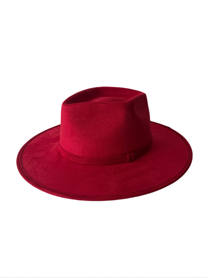 Vegan Suede Diamond Hat - Flat Brim - Lipstick Red
