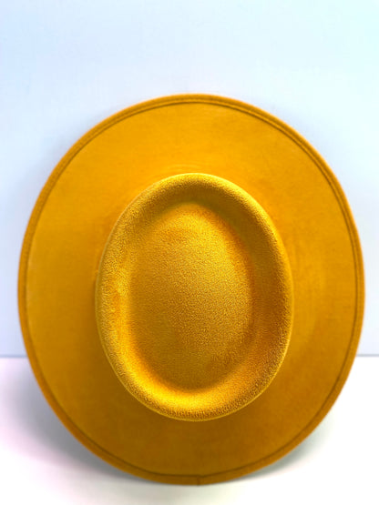 Vegan Suede Boater Hat- Mustard