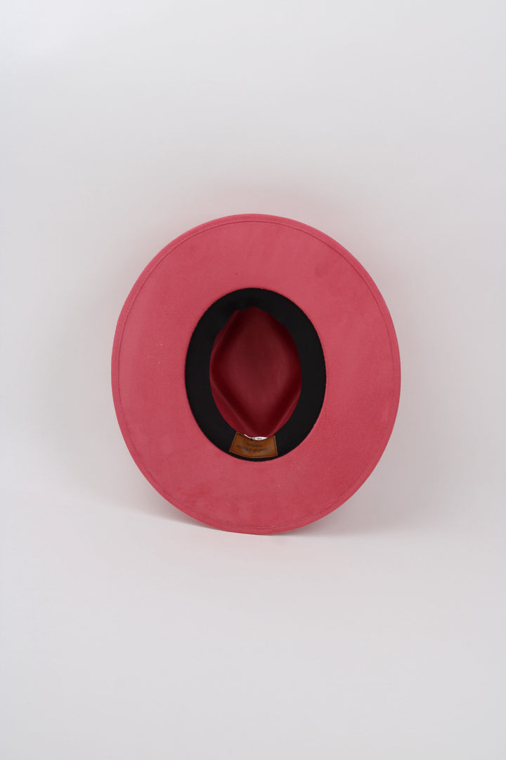 Vegan Suede Diamond Hat - Flat Brim - Coral Pink