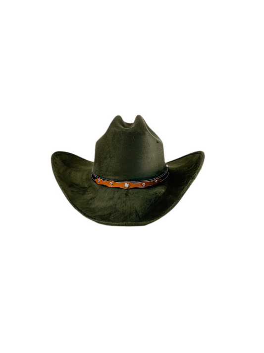 Texana Vegan Suede Cowboy Hat- Olive Green