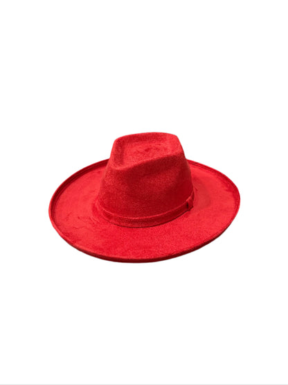 Vegan Suede Diamond Hat - Pencil Brim - Lipstick Red