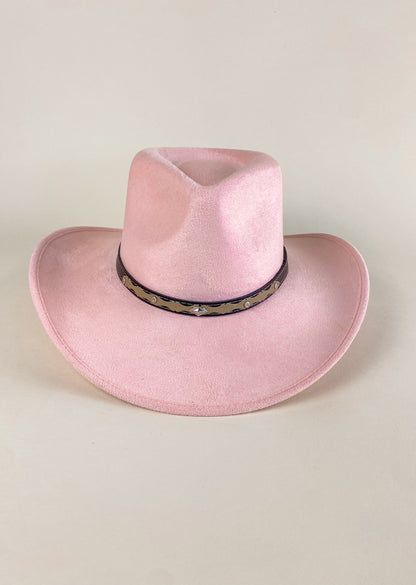 Santa Fe Vegan Suede Cowboy Rancher Hat- Blush Pink