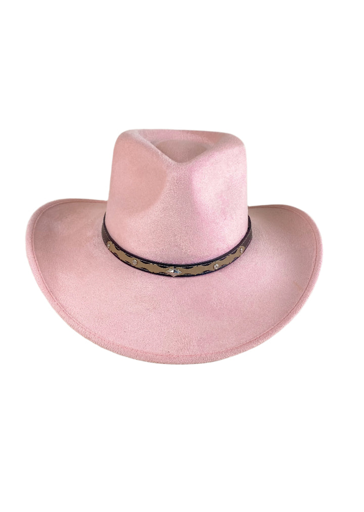 Santa Fe Vegan Suede Cowboy Rancher Hat- Blush Pink