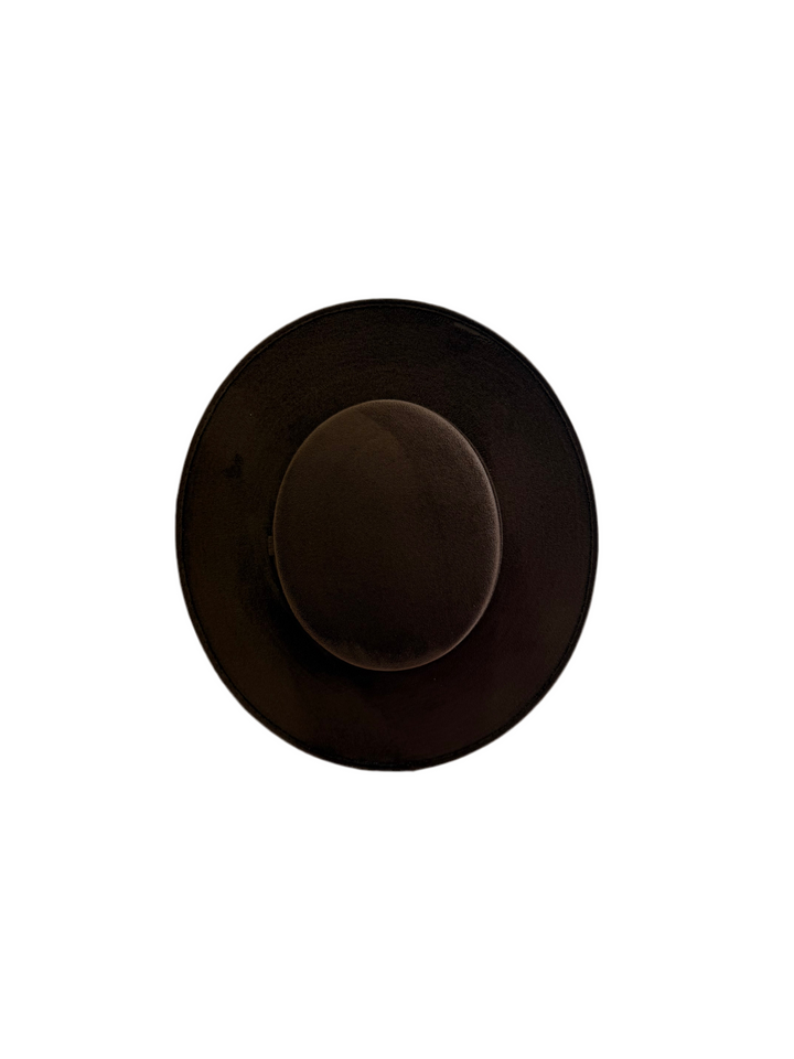 Vegan Suede Flat Top Hat-  Chocolate