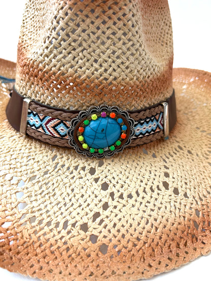 Ellie Cowboy Straw Hat - Teal Band