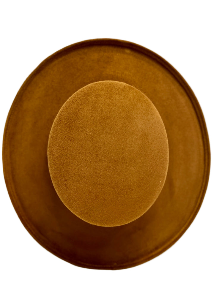 Vegan Suede Flat Top Hat - Pencil Brim - Caramel