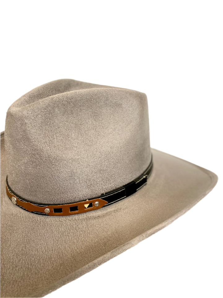 Santa Fe Vegan Suede Cowboy Rancher Hat- Light Grey