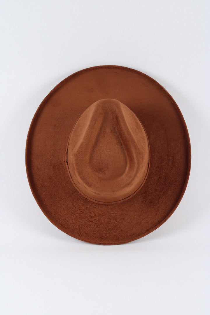 Vegan Suede Rancher Hat - Pencil Brim - Caramel