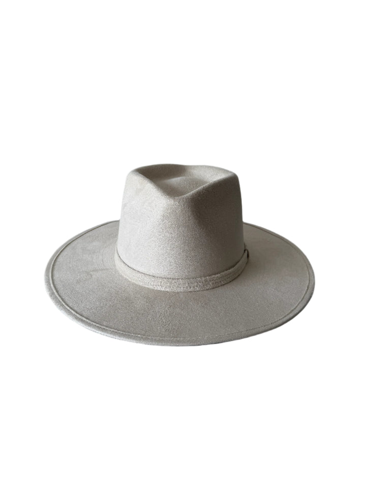 Vegan Suede Diamond Hat - Flat Brim - Ivory