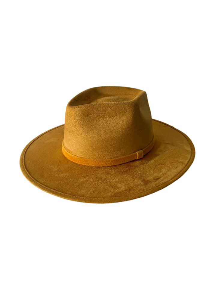 Vegan Suede Diamond Hat - Flat Brim - Mustard