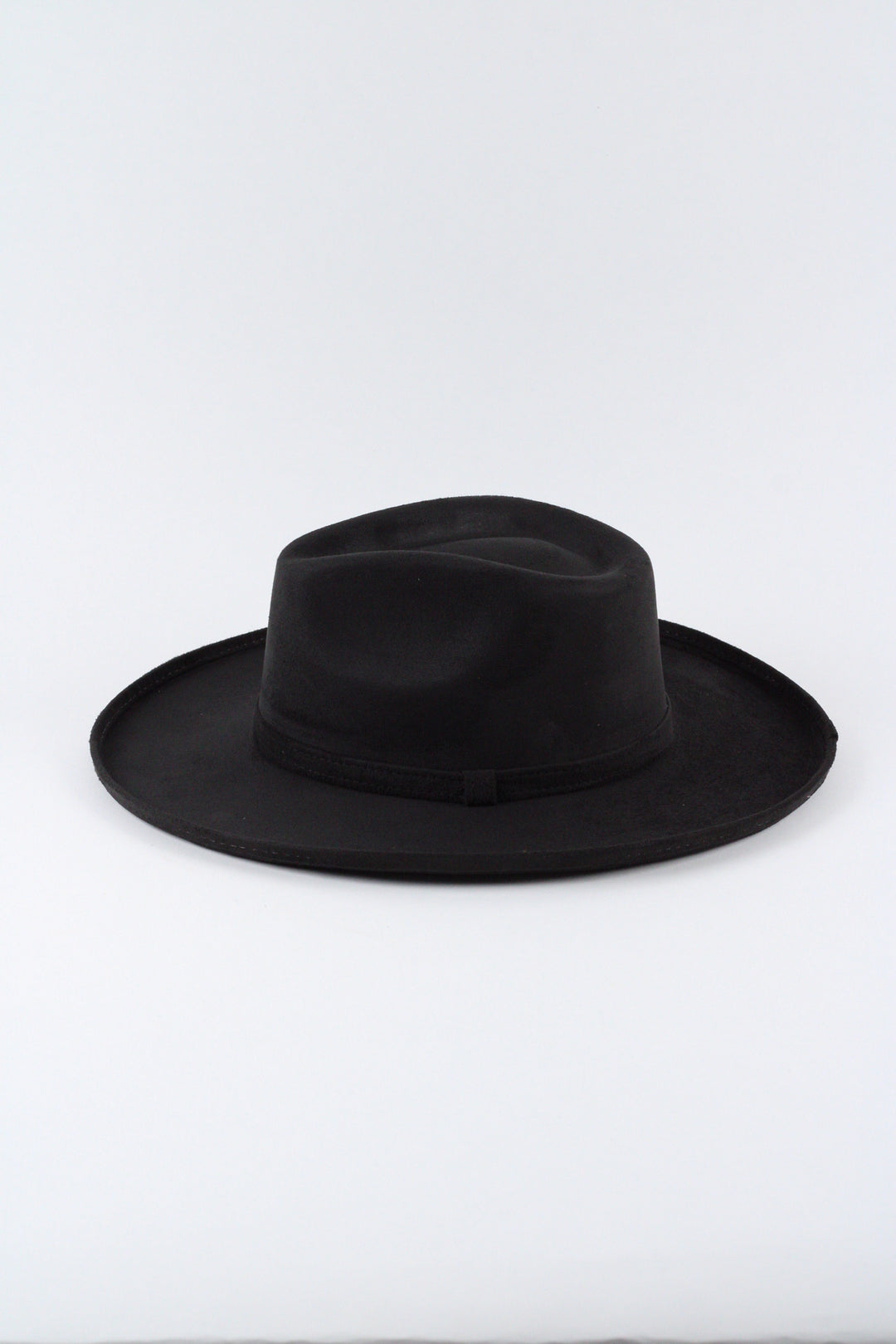 Vegan Suede Rancher Hat - Pencil Brim - Black
