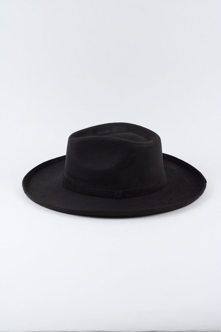 Vegan Suede Rancher Hat - Pencil Brim - Black