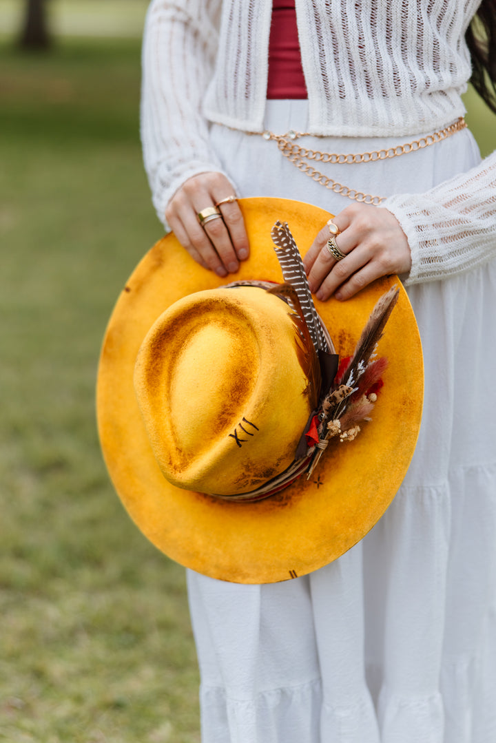 The Lainey Rancher - Wool Felt - Yellow Vintage Distressed
